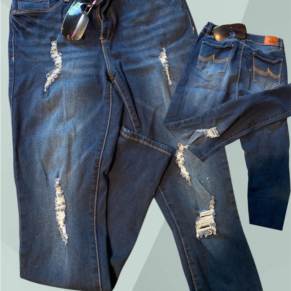 Distressed Blue Jeans
